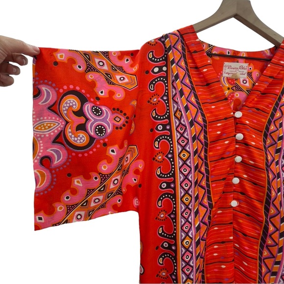 RARE Vintage 60s Robe Beach Coverup Kimono Riviera Robes California Created M/L - Picture 12 of 15